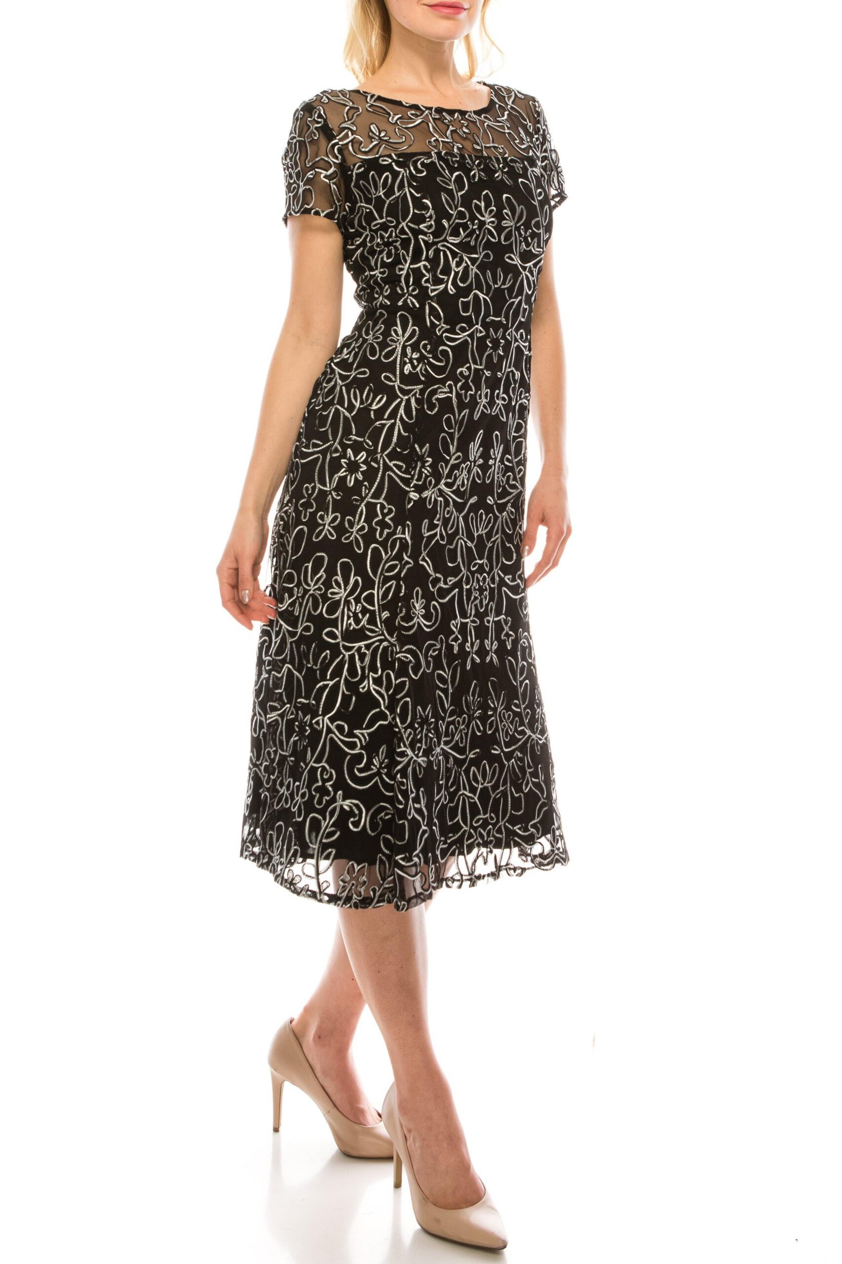 SL Fashions 9120251 Short Cocktail Mesh Evening Dress - Image 3