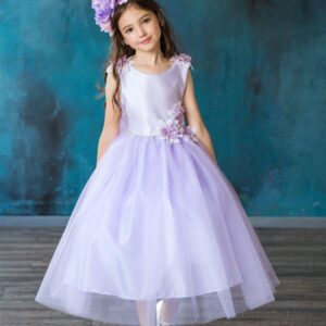 Sleeveless Floral Tea Length Flower Girl Dress