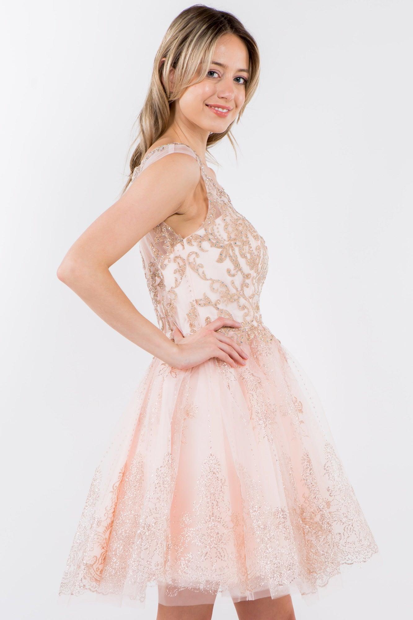 Sleeveless Glitter Short A Line Dress - Image 3