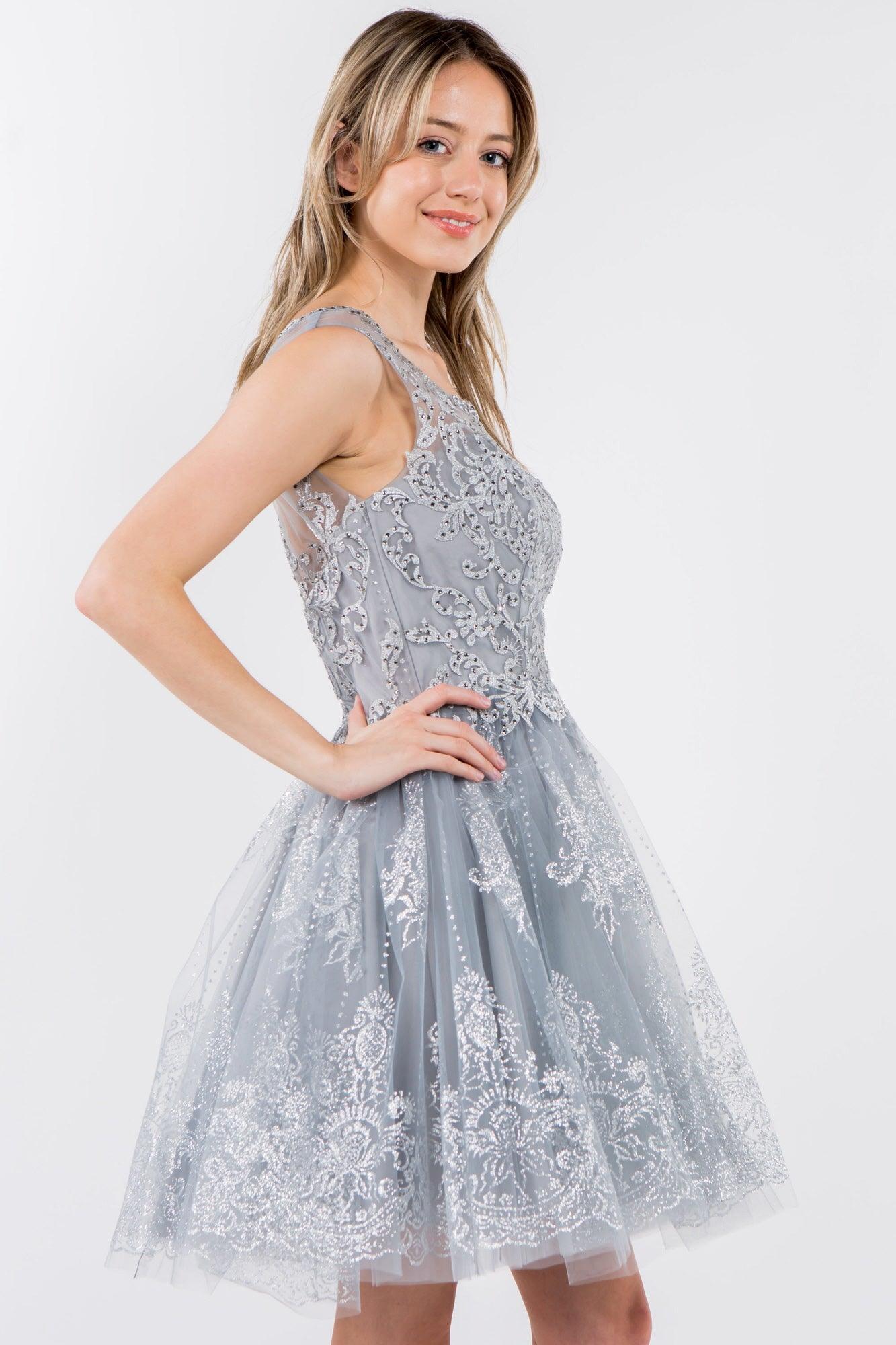 Sleeveless Glitter Short A Line Dress - Image 8