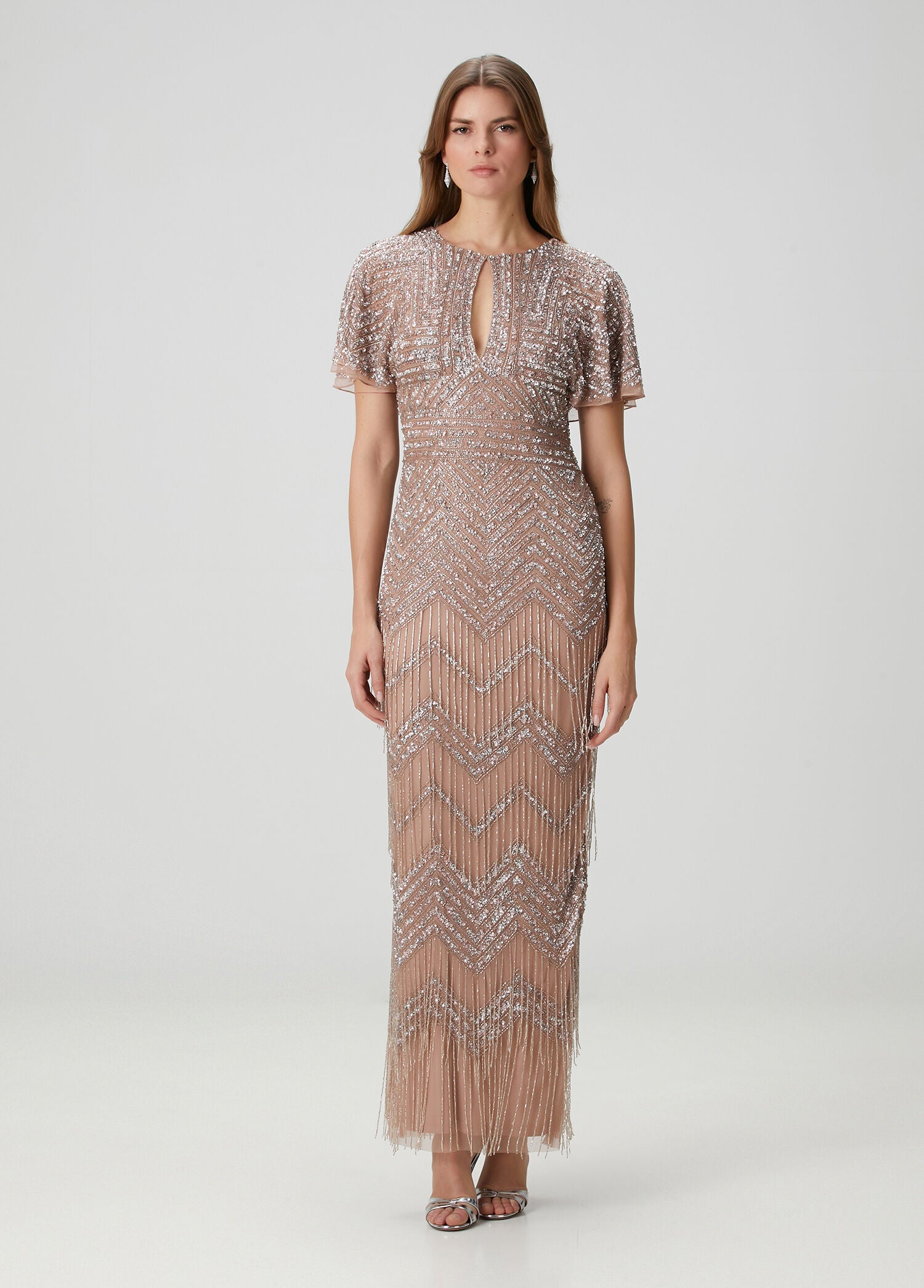 Adrianna Papell MD1E204761 Jewel Floor-Length Mesh Formal Dress Beaded